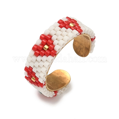 Стеклянные бусины с манжетными кольцами из нержавеющей стали 304 RJEW-MZ00031-03-1