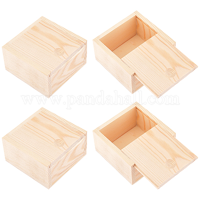 Wholesale OLYCRAFT 4PCS Unfinished Wood Box Natural Wooden Boxes