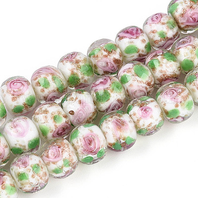 Нити бусин-рондель с внутренним цветком ручной работы в технике лэмпворк LAMP-T022-24K-1