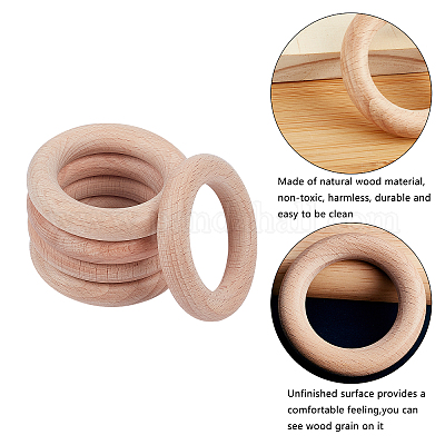 Unfinished Solid Natural Wooden Teething Ring Wood Circle Rings