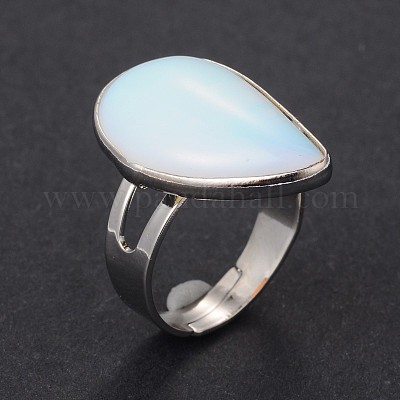 Регулируемые латунные кольца из опалита и платины RJEW-N024-02J-1