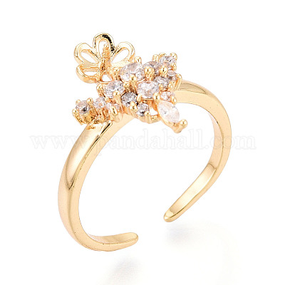 Оправы для колец-манжет из латуни с микропаве из прозрачного кубического циркония KK-T076-24G-1