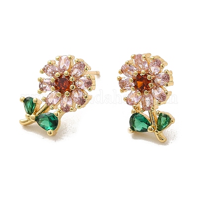 Серьги-гвоздики из латуни «Цветок жизни» с покрытием из настоящего 18-каратного золота EJEW-B034-09G-1