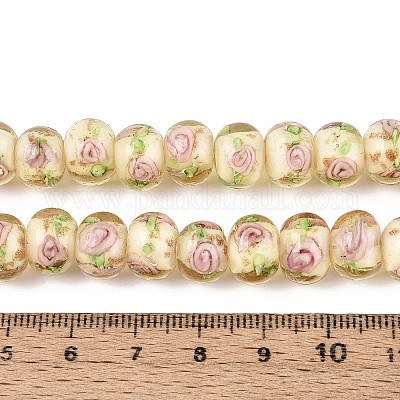 Нити бусин-рондель с внутренним цветком ручной работы в технике лэмпворк LAMP-T022-24I-1