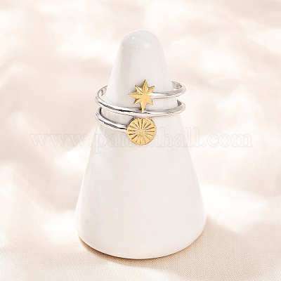 Двухцветные манжетные кольца из нержавеющей стали 304 RJEW-S635-01GP-05-1