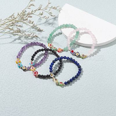 Природные смешанные драгоценные камни бисером браслеты BJEW-JB06474-1