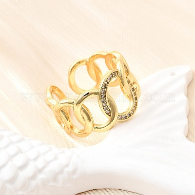 Манжеты из латуни с микро паве кубический цирконий для женщин RJEW-F184-16G-1