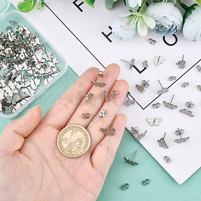 40 шт. 2 стиля сережек-гвоздиков из нержавеющей стали 304 для эмали STAS-DC0003-41-1