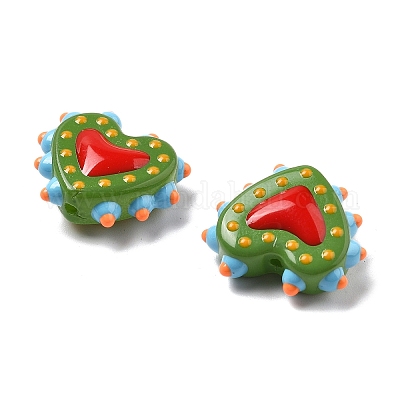 Запекаемые стеклянные бусины с рисунком в виде сердца LAMP-V001-07E-1