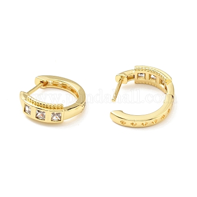 Прямоугольные серьги-кольца из прозрачного кубического циркония EJEW-C028-11G-1