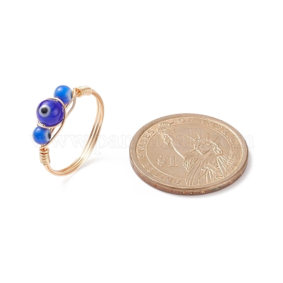 Круглое плетеное кольцо на палец лэмпворк сглаз&nbsp;RJEW-JR00510-1