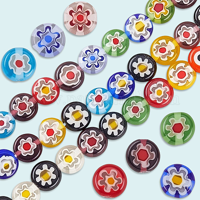 3 нити плоских круглых стеклянных бусин миллефиори ручной работы LAMP-LT0001-15A-1