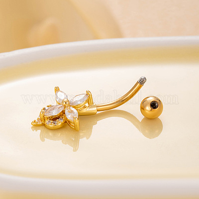 Кольца для живота с изогнутой штангой из хирургической нержавеющей стали 316L с прозрачным кубическим цирконием WGA1AD6-10-1