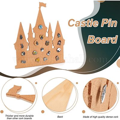 Настенный органайзер для брошей в форме замка из МДФ и пробки с железными крючками AJEW-WH0609-123B-1