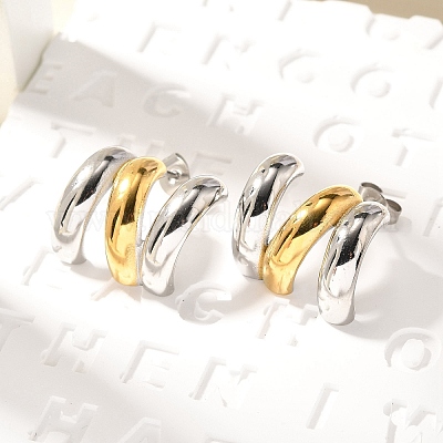 Двухцветные серьги-гвоздики из нержавеющей стали 304 EJEW-F355-05GP-01-1