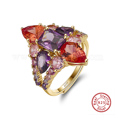 Лето 925 стерлинговое серебро микро паве с цирконием и цветком регулируемые кольца для женщин RJEW-K274-11G-1