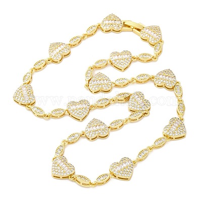 Ожерелья из цепочек с сердцем и конским глазом из латуни с микропаве из прозрачных кубических цирконий для женщин NJEW-G162-01G-1