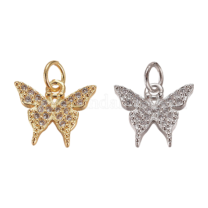 CHGCRAFT 4pcs Butterfly Brass Micro Pave Clear Cubic Zirconia Charms Platinum and Golden Pendants with Jump Ring for DIY Jewelry Makings ZIRC-CA0001-02-1