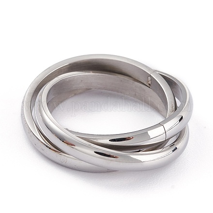 ユニセックス304ステンレススチールフィンガー指輪  クロスリングを縦横に  ステンレス鋼色  サイズ7  2.8~7mm  内径：17.2mm RJEW-K233-06B-P-1