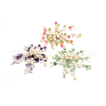 Flower Pearl Safety Brooches JEWB-O002-12-1