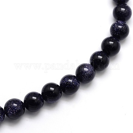 Synthetic Blue Goldstone Round Beads Strands G-O047-11-6mm-1