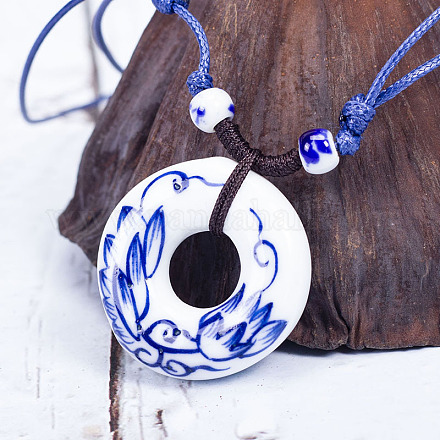 Ретро этнический фарфоровый кулон регулируемые ожерелья из полиэстерового шнура для женщин FS-WGD020A-04-1
