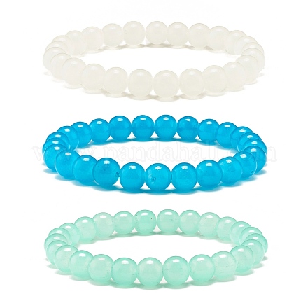 Bracelet extensible perles rondes en verre imitation jade 8mm pour fille femme BJEW-JB07179-1