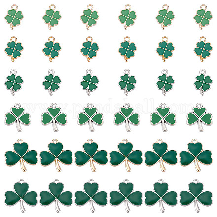 SUNNYCLUE 1 Box 36Pcs 6 Style St. Patrick's Day Charms Four Leaf Clover Charm Enamel Lucky 4 Leaf Clover Charms Irish Shamrock Green Charm for Jewellery Making Charms Good Luck Earrings Craft Supplies ENAM-SC0002-88-1