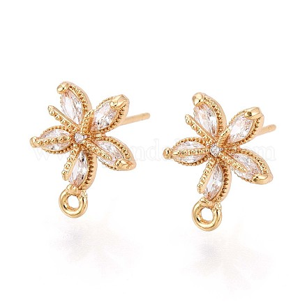 Фурнитура для сережек-гвоздиков из цветочной латуни с микропаве из кубического циркония KK-B152-01B-G-1
