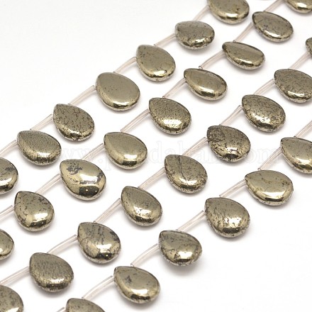 Teardrop Natural Pyrite Beads Strands G-I125-68-18x13mm-1