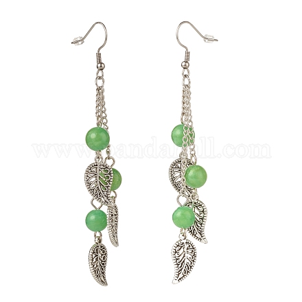 Boucles d'oreilles pendantes en perles de jade de malaisie naturelle EJEW-JE04823-03-1