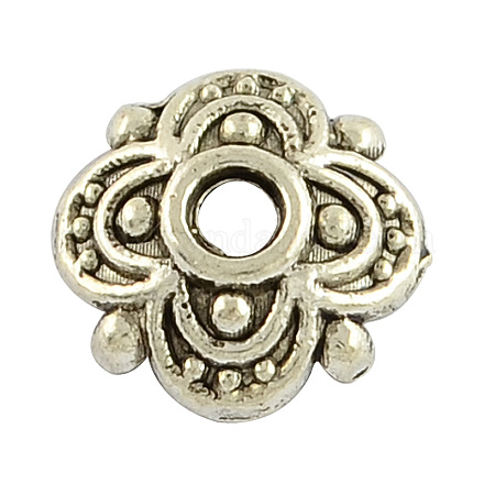 4 -petal tibetischen Stil Legierung Blume Perlenkappen TIBE-S222-AS-RS-1