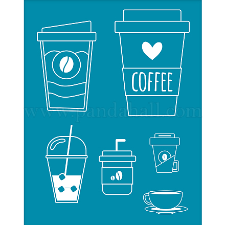 OLYCRAFT 4x5 Inch Coffee Theme Clay Stencils Coffee Cup Silk Screen for Polymer Clay Afternoon Tea Silk Screen Stencils Mesh Transfer Stencils for Polymer Clay Jewelry Making DIY-WH0341-243-1