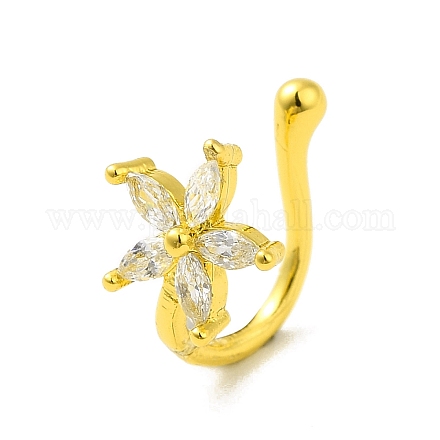 Clear Cubic Zirconia Flower Clip on Nose Ring AJEW-F059-15G-1