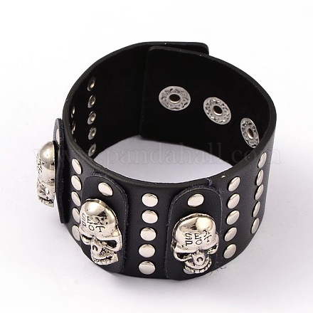 Skull Studded Leather Cord Bracelets X-BJEW-D351-09A-1
