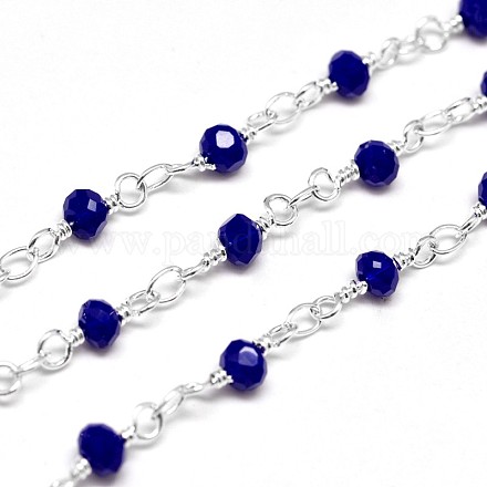 Electroplate Brass Glass Beads Handmade Chains CHC-M008-03-FF-1