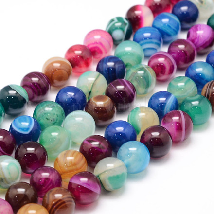 Chapelets de perles en agate rayée naturelle/agate à bandes X-G-K155-A-10mm-12-1