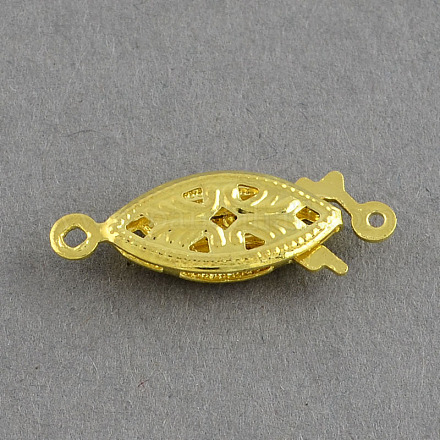 中空楕円形の真鍮釣り針クラスプ  ゴールドカラー  20x6.5x3.5mm  穴：1mm KK-S127-05-1