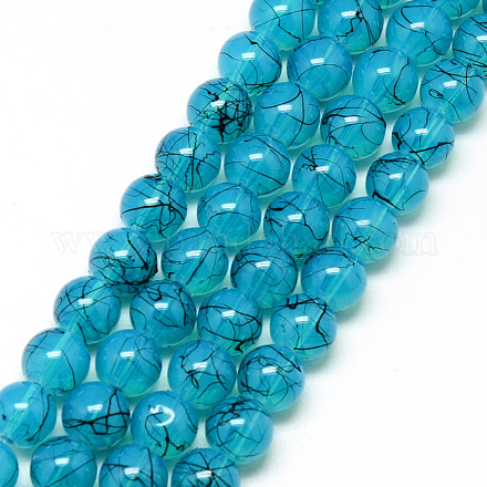 Chapelets de perles en verre peint brossé & cuisant X-DGLA-Q023-8mm-DB80-1