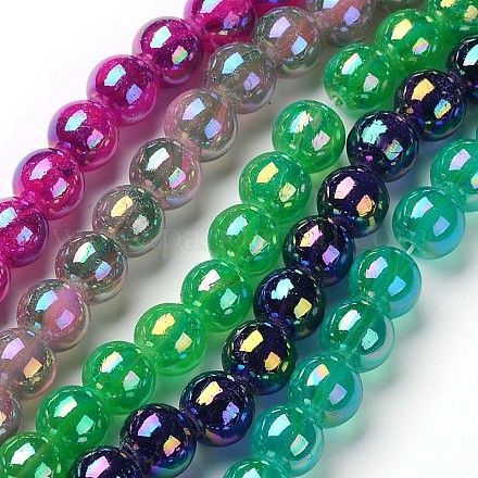 AB Color Plated Glass Round Bead Strands EGLA-R088-4mm-M-1