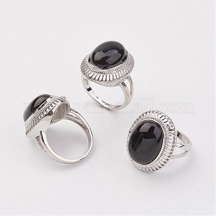 Los anillos de dedo de ágata negro RJEW-P122-20-1