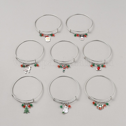 Set di braccialetti in lega regolabili a tema natalizio da 8 pz BJEW-F467-02-1