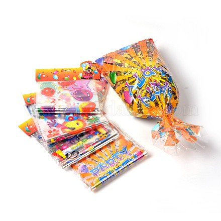 Mixed Printed Rectangle PE Material Plastic Bags for Birthday Party X-AJEW-J029-13A-1