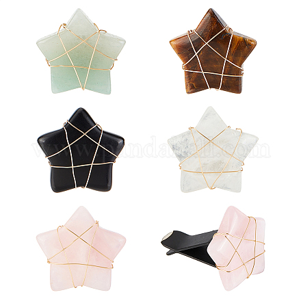 OLYCRAFT 5pcs Star Shape Crystal Stones Car Vent Clips Natural Gemstone Car Air Vent Clips Pentagram Stones Car Accessories with Copper Wire for Car Air Vent Accessory - 5 Style AJEW-PH00496-01-1