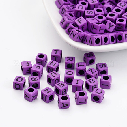 Perles de cube acrylique opaque lettres mélangées SACR-S177-04-1