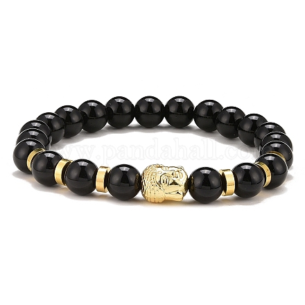 Stretch-Armbänder aus synthetischem schwarzem Stein und Buddha-Kopf-Legierung mit Perlen BJEW-JB09420-02-1