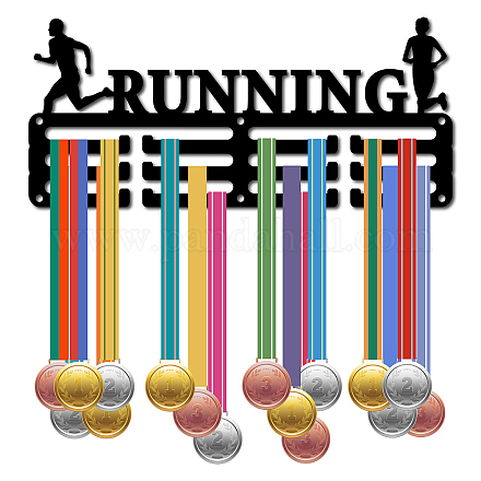 CREATCABIN Running Medal Hanger Display Medal Holder Rack Sports Metal Hanging Awards Iron Small Mount Decor Awards for Wall Home Badge Race Runner Marathon Swimming Medalist Black 11.4 x 5.1 Inch ODIS-WH0055-002-1