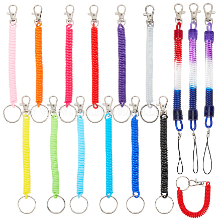 CRASPIRE 15pcs Spiral Retractable Spring Coil Keychain Colorful Theftproof no Lost Stretch Cord Safety inshing Ropes Key Ring with Metal Lobster Clasp for Keys Wallet Cellphone KEYC-CP0001-02-1