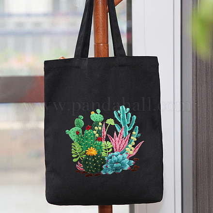 DIYサボテン＆多肉植物柄トートバッグ刺繍キット 刺繍針と糸を