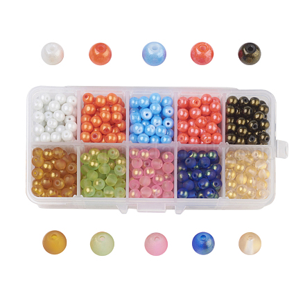 10 couleurs vaporisées perles de verre peintes DGLA-JP0001-03-6mm-1